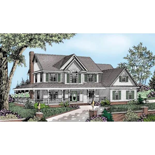 Country Farmhouse With Brick Accents At The Foundation