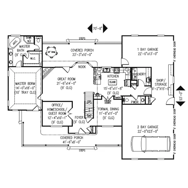 Southern House Plan First Floor - Cassilly Country Farmhouse 067D-0026 - Search House Plans and More