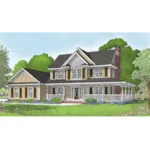 Country Farmhouse With two Stories And Covered Porch