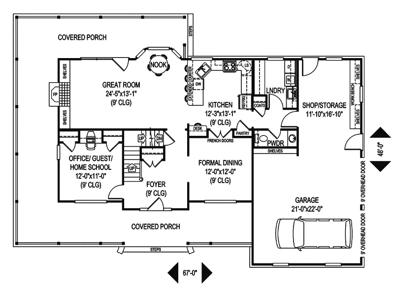 Farmhouse Plan First Floor - Shorecrest Country Home 067D-0033 - Shop House Plans and More