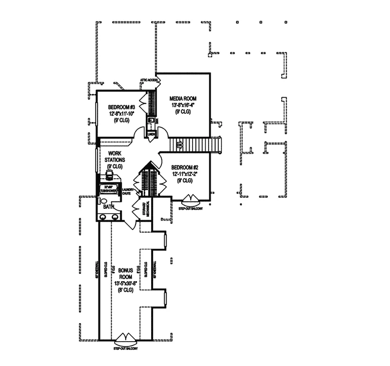 Contemporary House Plan Second Floor - Highland Terrace European Home 067S-0001 - Search House Plans and More