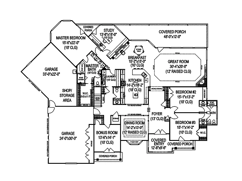 Ranch House Plan First Floor - Pomeroy Manor Luxury Home 067S-0004 - Shop House Plans and More