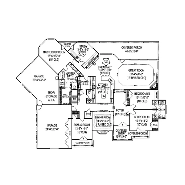 Ranch House Plan First Floor - Pomeroy Manor Luxury Home 067S-0004 - Shop House Plans and More