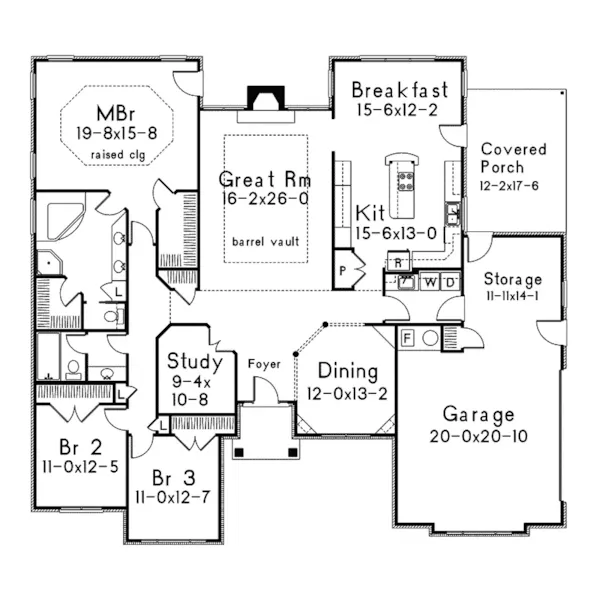 Ranch House Plan First Floor - Rosebriar European Home 068D-0001 - Shop House Plans and More