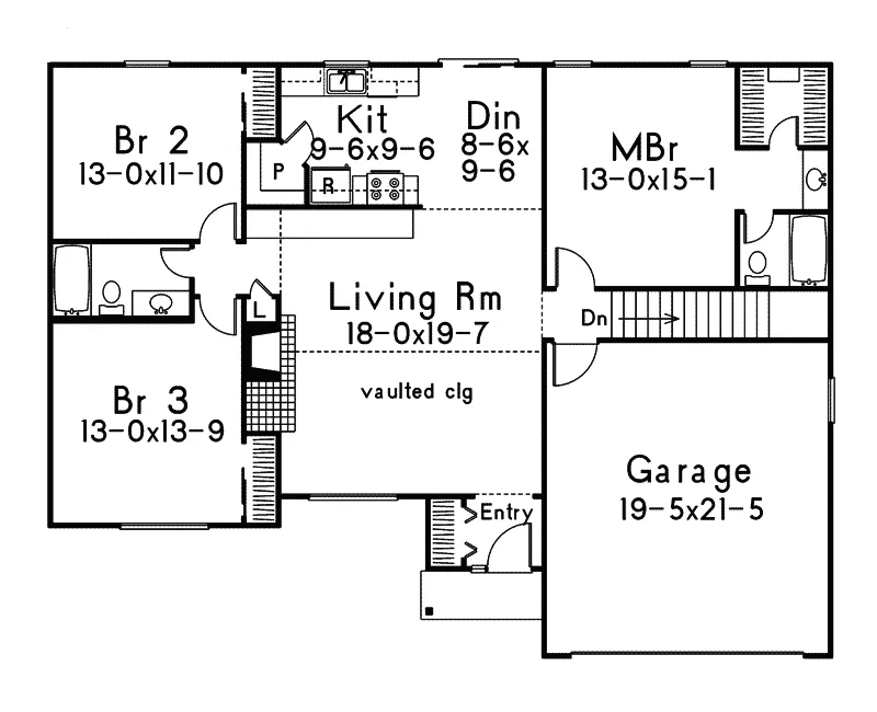 Ranch House Plan First Floor - Bonham Ranch Home 068D-0005 - Search House Plans and More