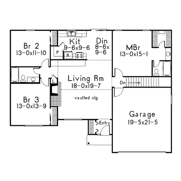 Ranch House Plan First Floor - Bonham Ranch Home 068D-0005 - Search House Plans and More