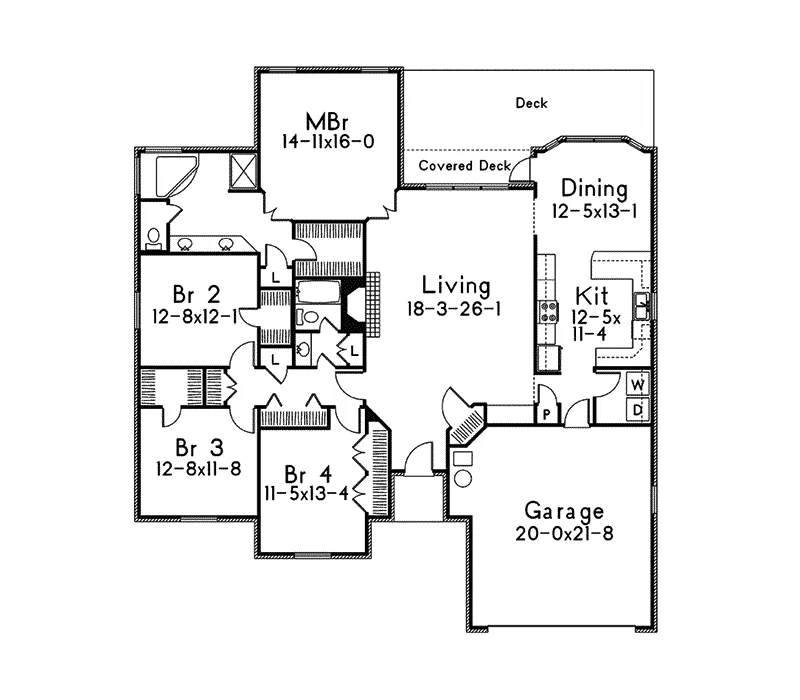Traditional House Plan First Floor - Quailcreek Ranch Home 068D-0009 - Shop House Plans and More
