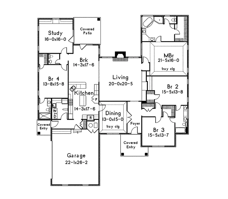 Ranch House Plan First Floor - Westpark Ranch Home 068D-0014 - Shop House Plans and More