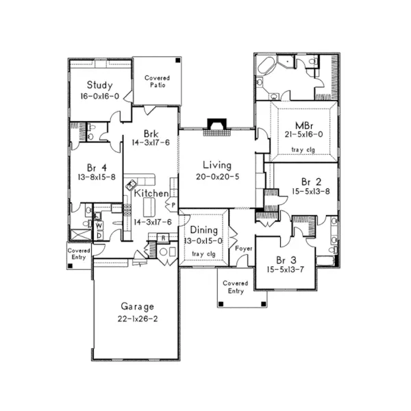 Traditional House Plan First Floor - Westpark Ranch Home 068D-0014 - Shop House Plans and More