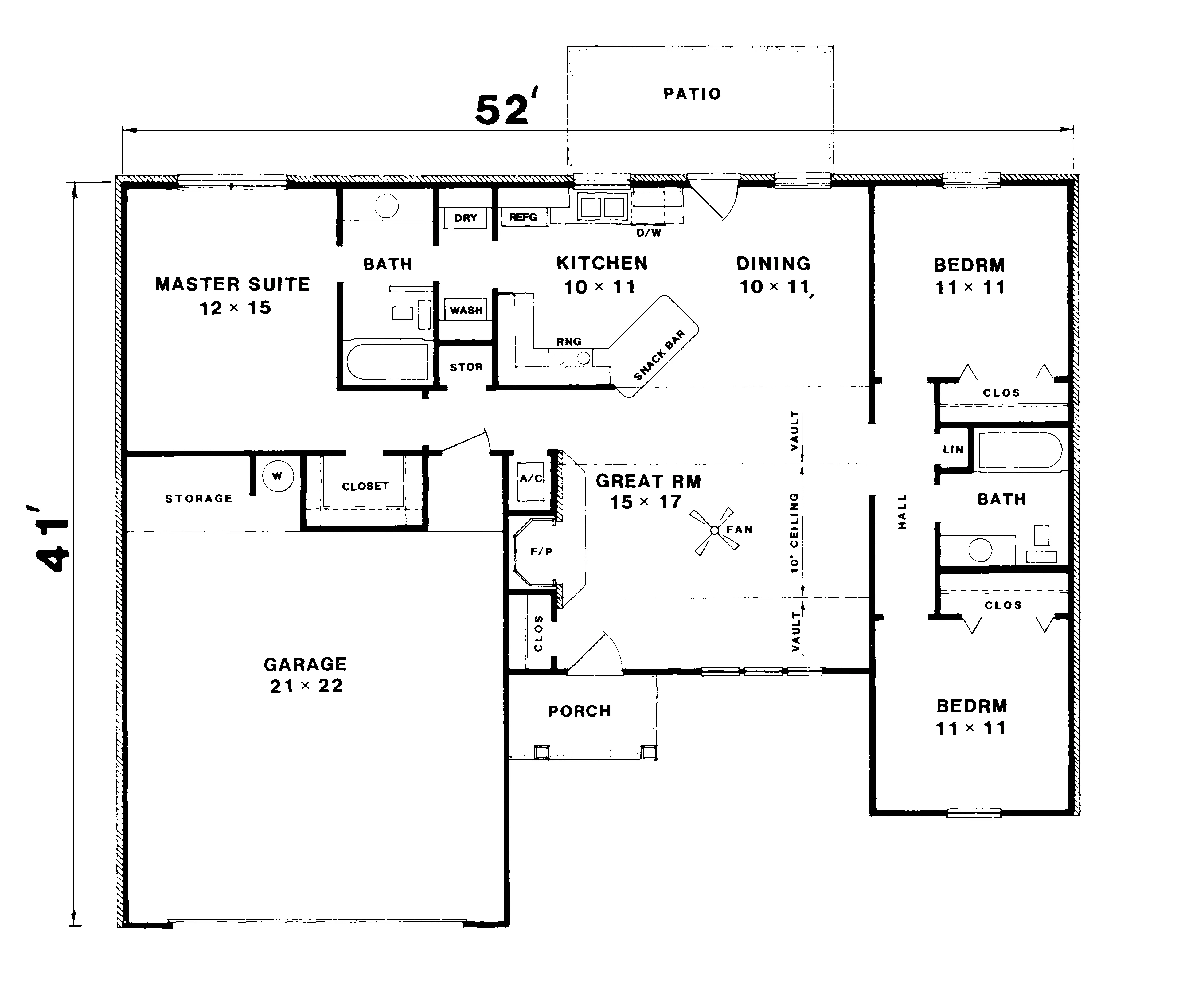Ranch House Plan First Floor - Taft Sunbelt Ranch Home 069D-0003 - Shop House Plans and More