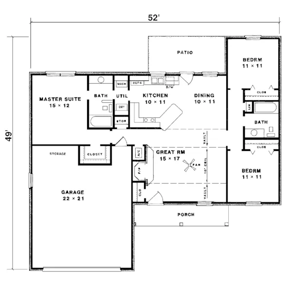 Traditional House Plan First Floor - Rivoli Point Ranch Home 069D-0005 - Shop House Plans and More