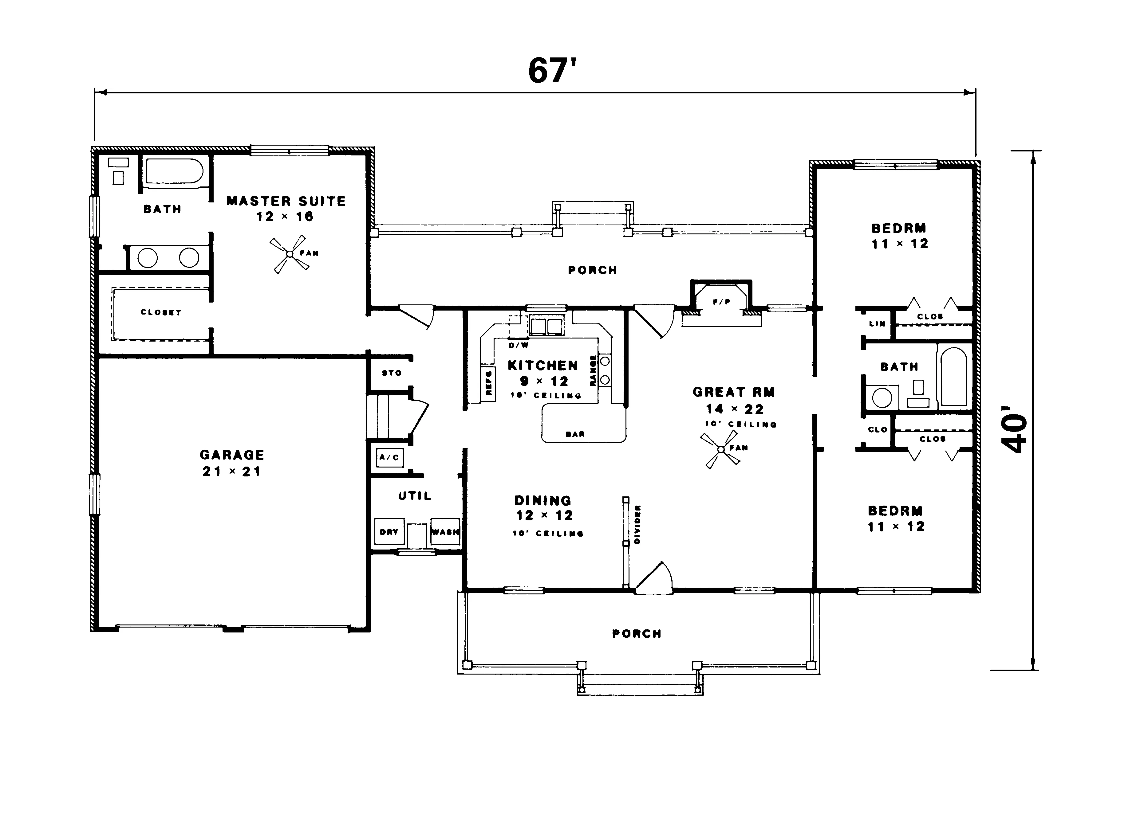 Ranch Home Plan First Floor 069D-0010
