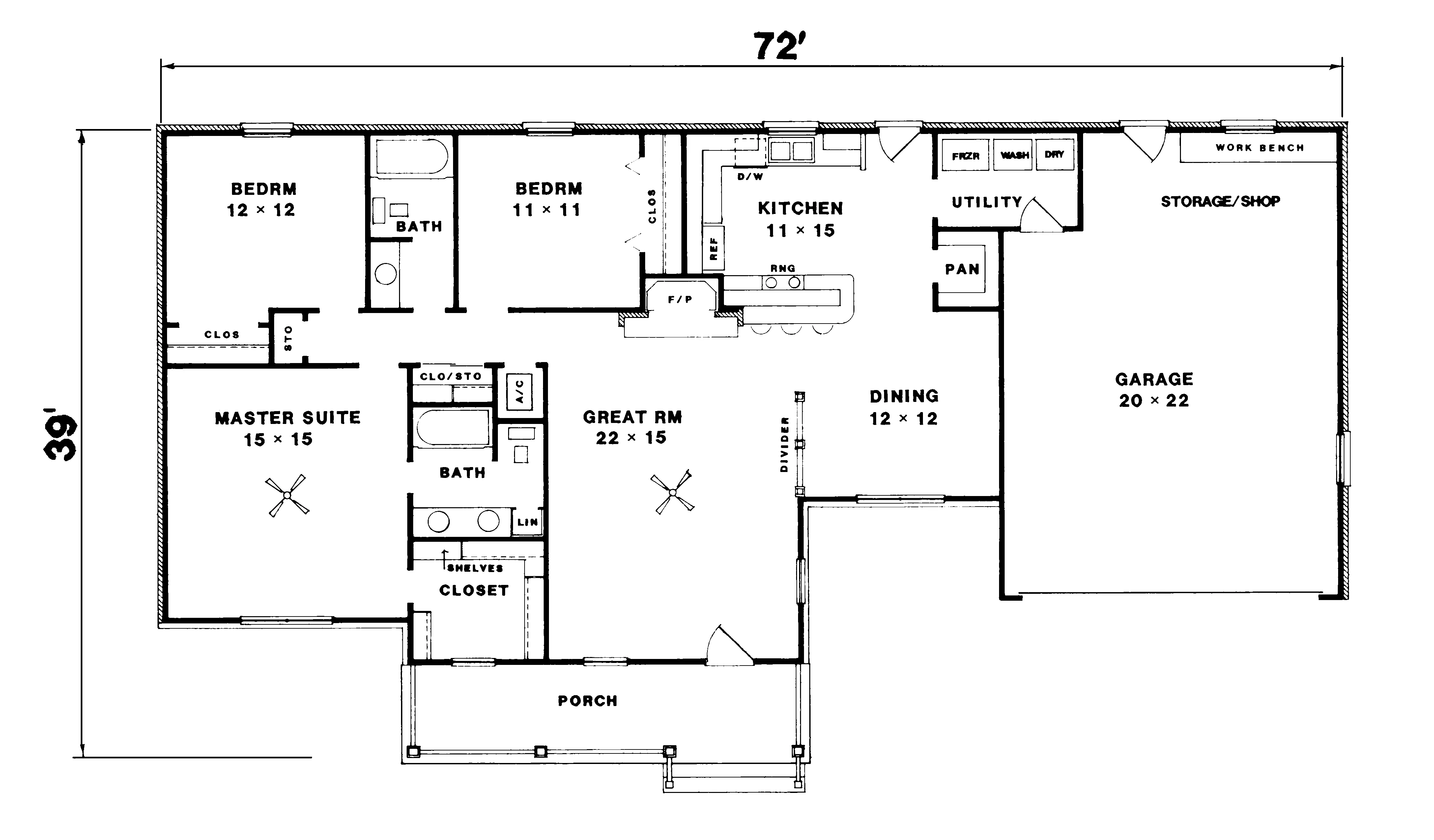 Ranch House Plan First Floor - Honeycliff Country Ranch Home 069D-0011 - Search House Plans and More