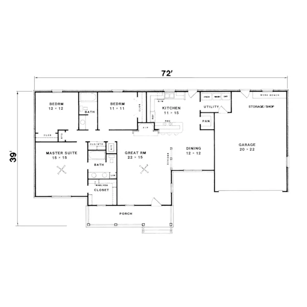 Traditional House Plan First Floor - Honeycliff Country Ranch Home 069D-0011 - Search House Plans and More