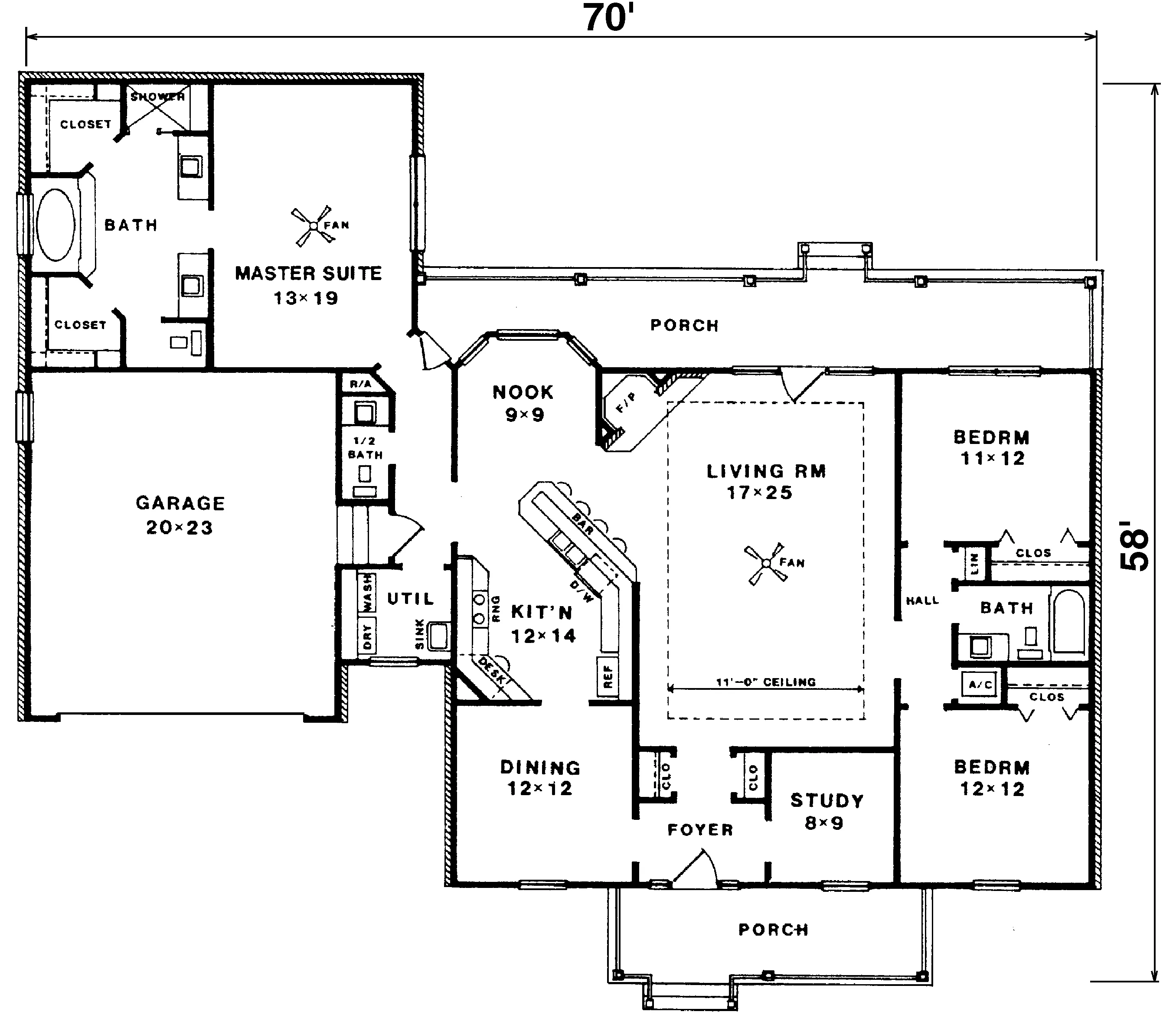 Country House Plan First Floor - Devilla Country Ranch Home 069D-0018 - Search House Plans and More