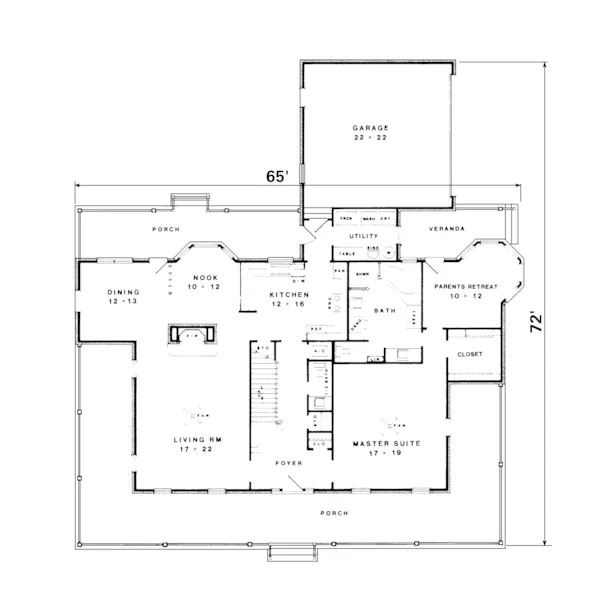 Cape Cod & New England House Plan First Floor - Richborough Country Home 069D-0021 - Shop House Plans and More