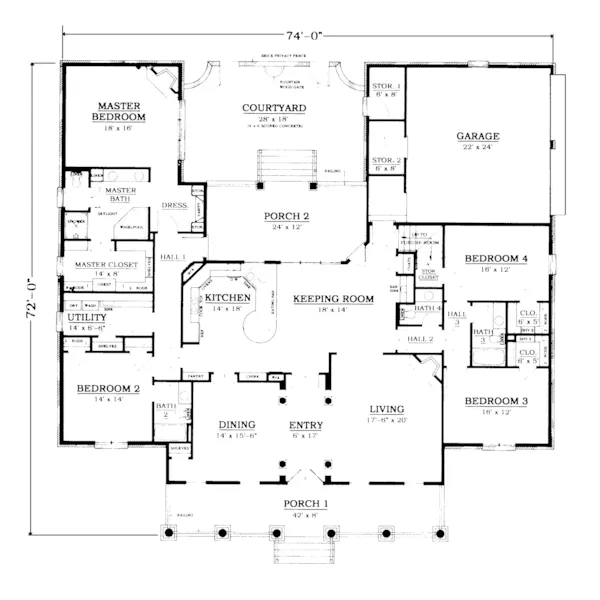 Colonial House Plan First Floor - Bethel Manor Country Home 069D-0025 - Search House Plans and More