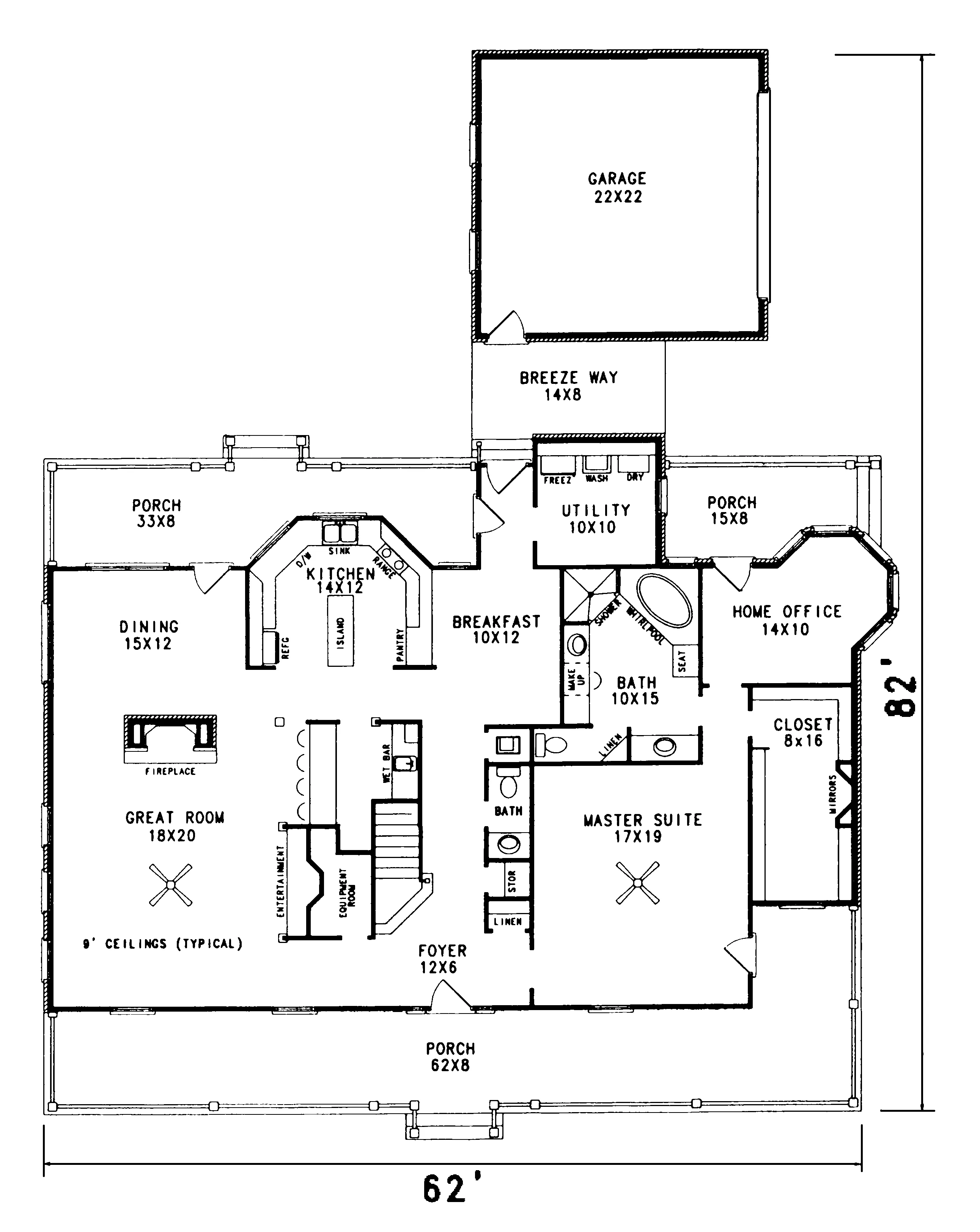 Cape Cod & New England House Plan First Floor - Burt Hill Plantation Home 069D-0026 - Search House Plans and More