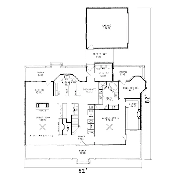 Cape Cod & New England House Plan First Floor - Burt Hill Plantation Home 069D-0026 - Search House Plans and More