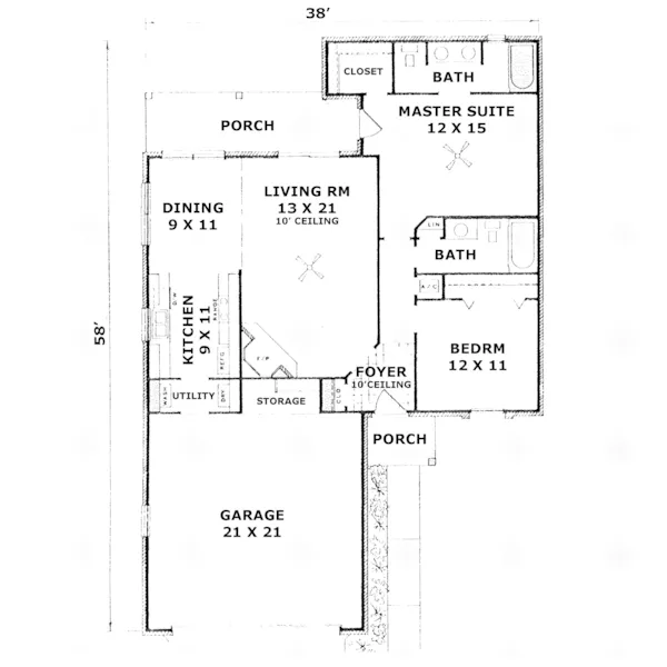 Traditional House Plan First Floor - Chopin Ranch Home 069D-0030 - Search House Plans and More