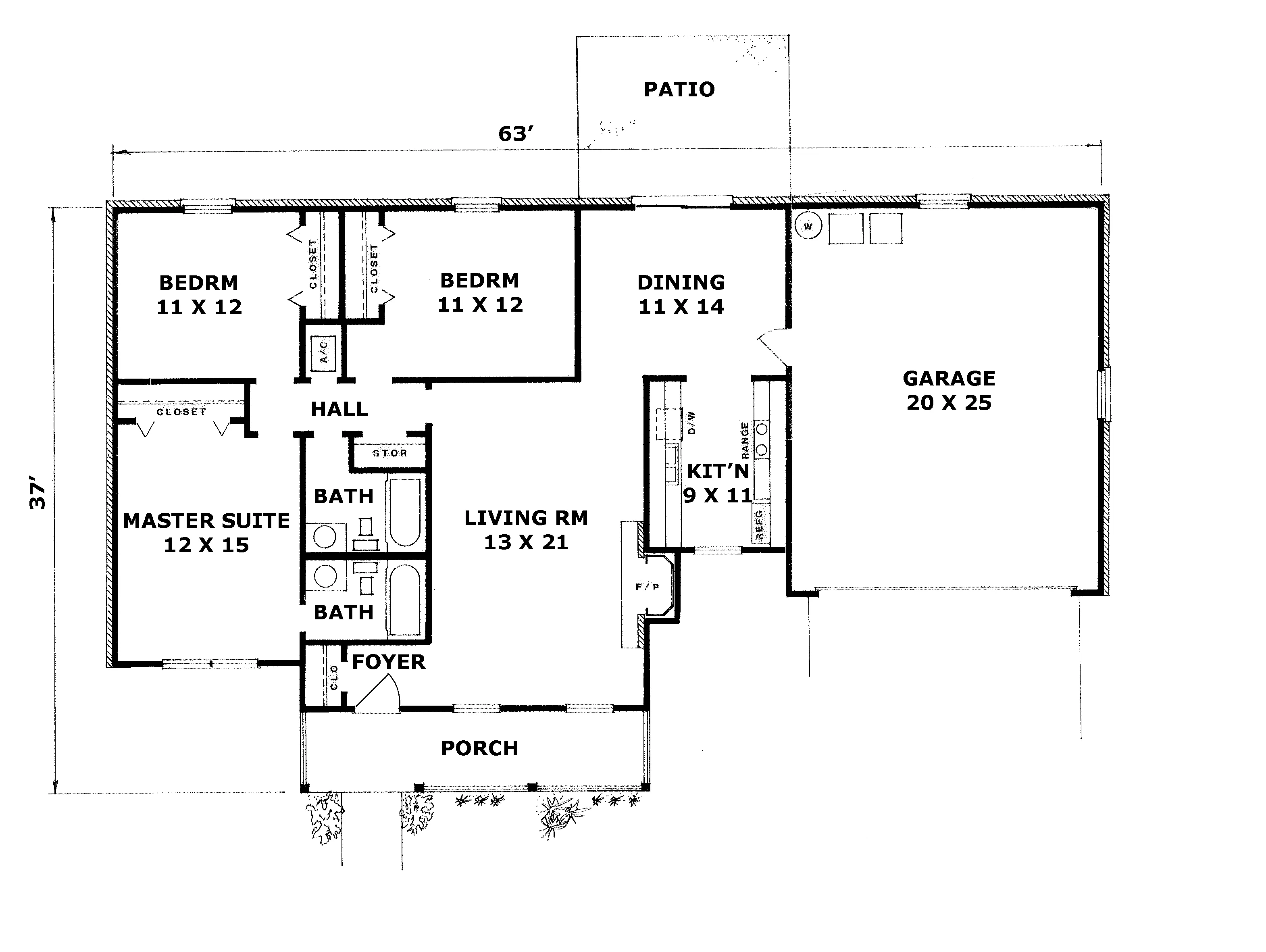 Ranch House Plan First Floor - Brickingham Country Ranch Home 069D-0032 - Search House Plans and More