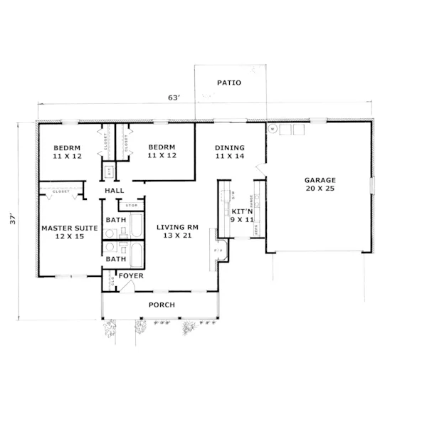 Ranch House Plan First Floor - Brickingham Country Ranch Home 069D-0032 - Search House Plans and More