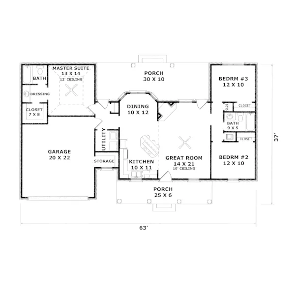 Country House Plan First Floor - Edgespring Country Ranch Home 069D-0035 - Search House Plans and More