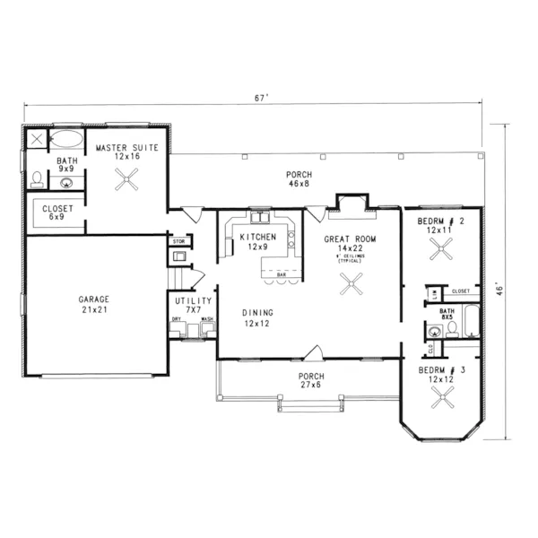 Ranch House Plan First Floor - Edgestone Cape Cod Home 069D-0038 - Search House Plans and More