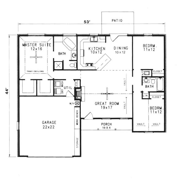 Ranch House Plan First Floor - Isla Vista Sunbelt Ranch Home 069D-0040 - Search House Plans and More