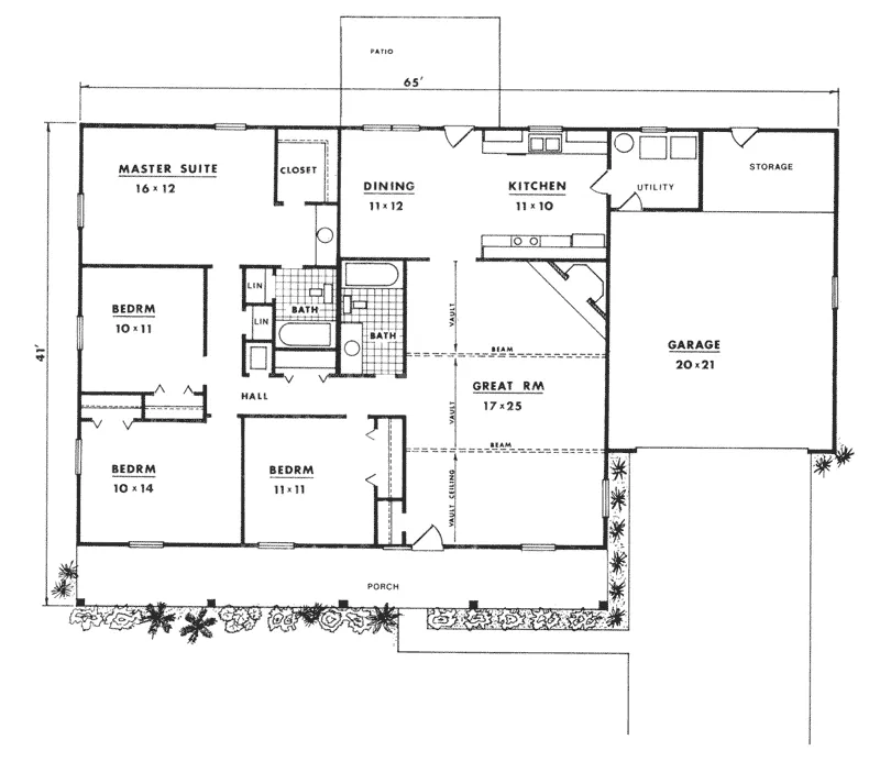 Country House Plan First Floor - Foley Place Acadian Ranch Home 069D-0044 - Search House Plans and More