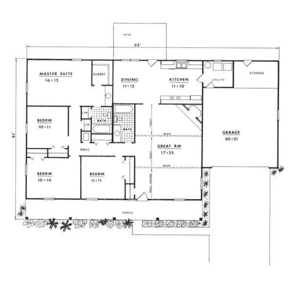 Country House Plan First Floor - Foley Place Acadian Ranch Home 069D-0044 - Search House Plans and More