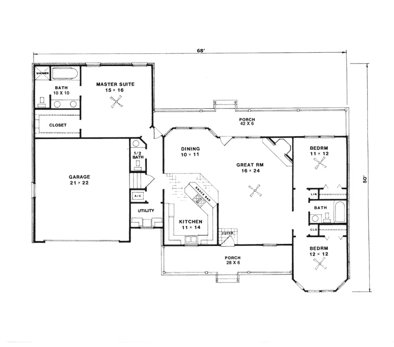 Country House Plan First Floor - Butler Way Cape Cod Ranch Home 069D-0046 - Search House Plans and More