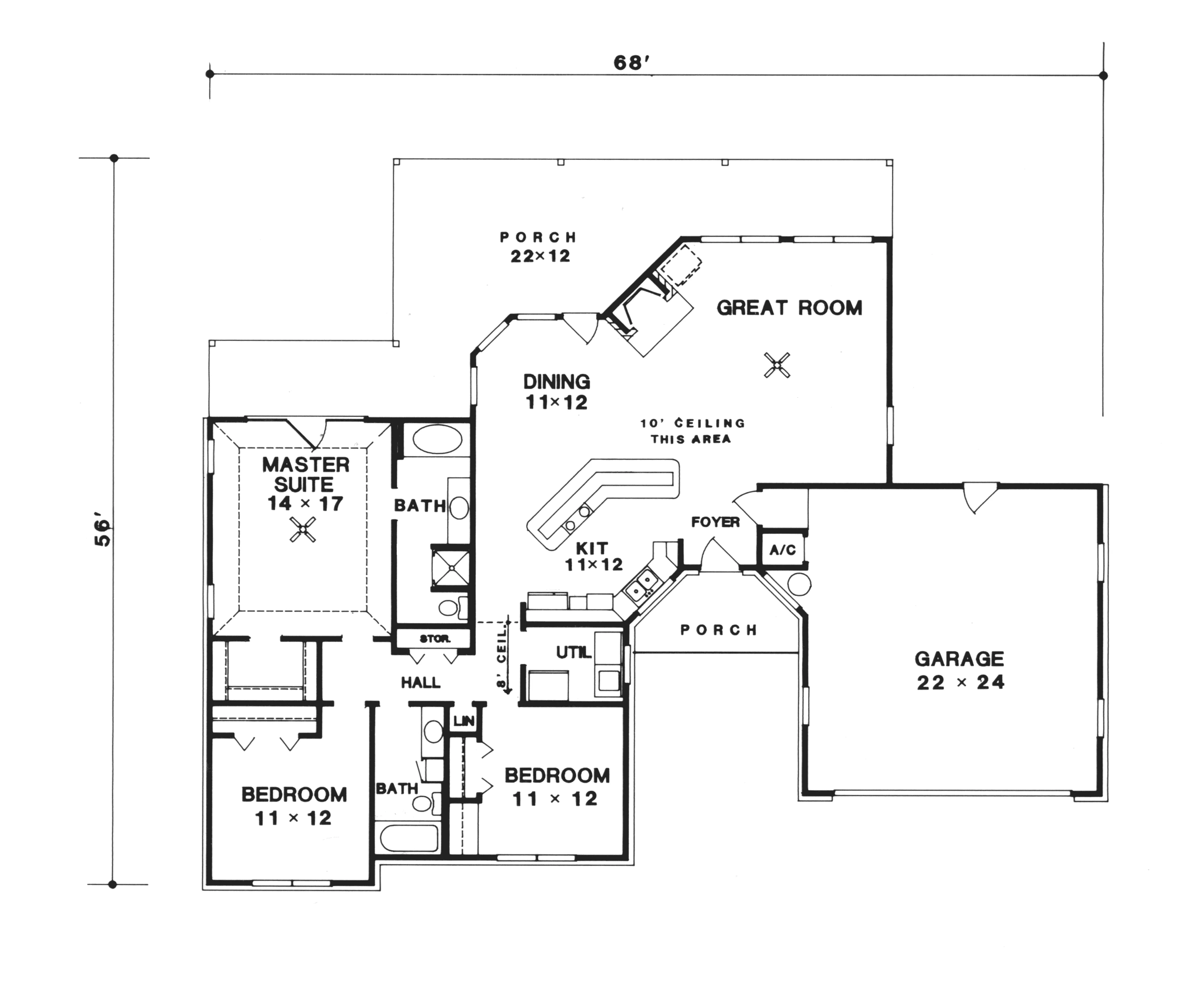 Traditional House Plan First Floor - Van Doren Ranch Home 069D-0050 - Shop House Plans and More