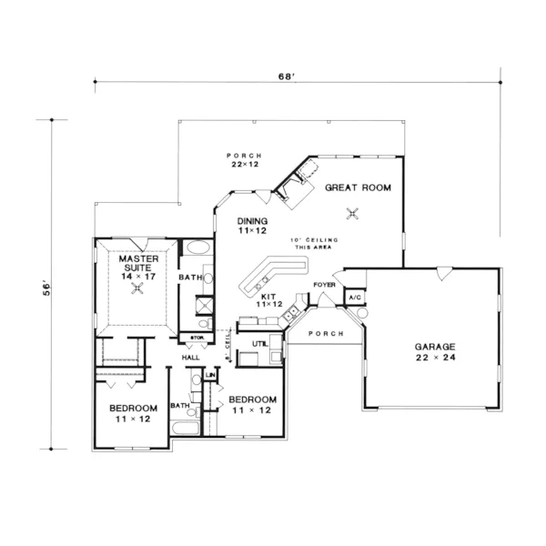 Traditional House Plan First Floor - Van Doren Ranch Home 069D-0050 - Shop House Plans and More