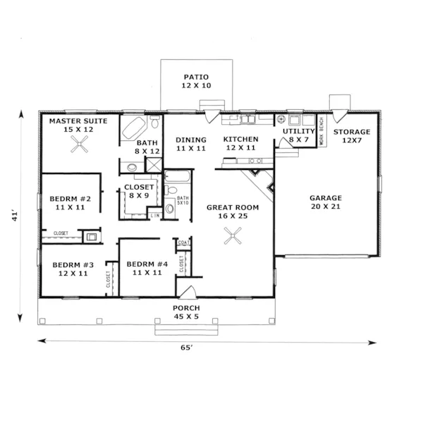 Ranch House Plan First Floor - Majesty Hill Ranch Home 069D-0051 - Shop House Plans and More