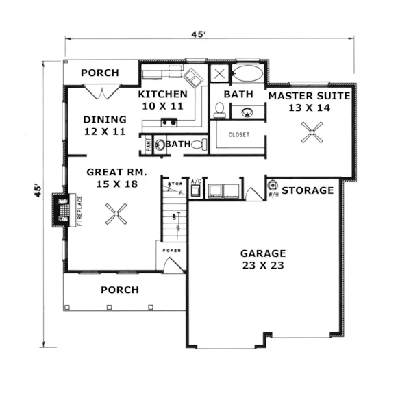 Country House Plan First Floor - Spiegel Lake Cape Cod Home 069D-0052 - Shop House Plans and More