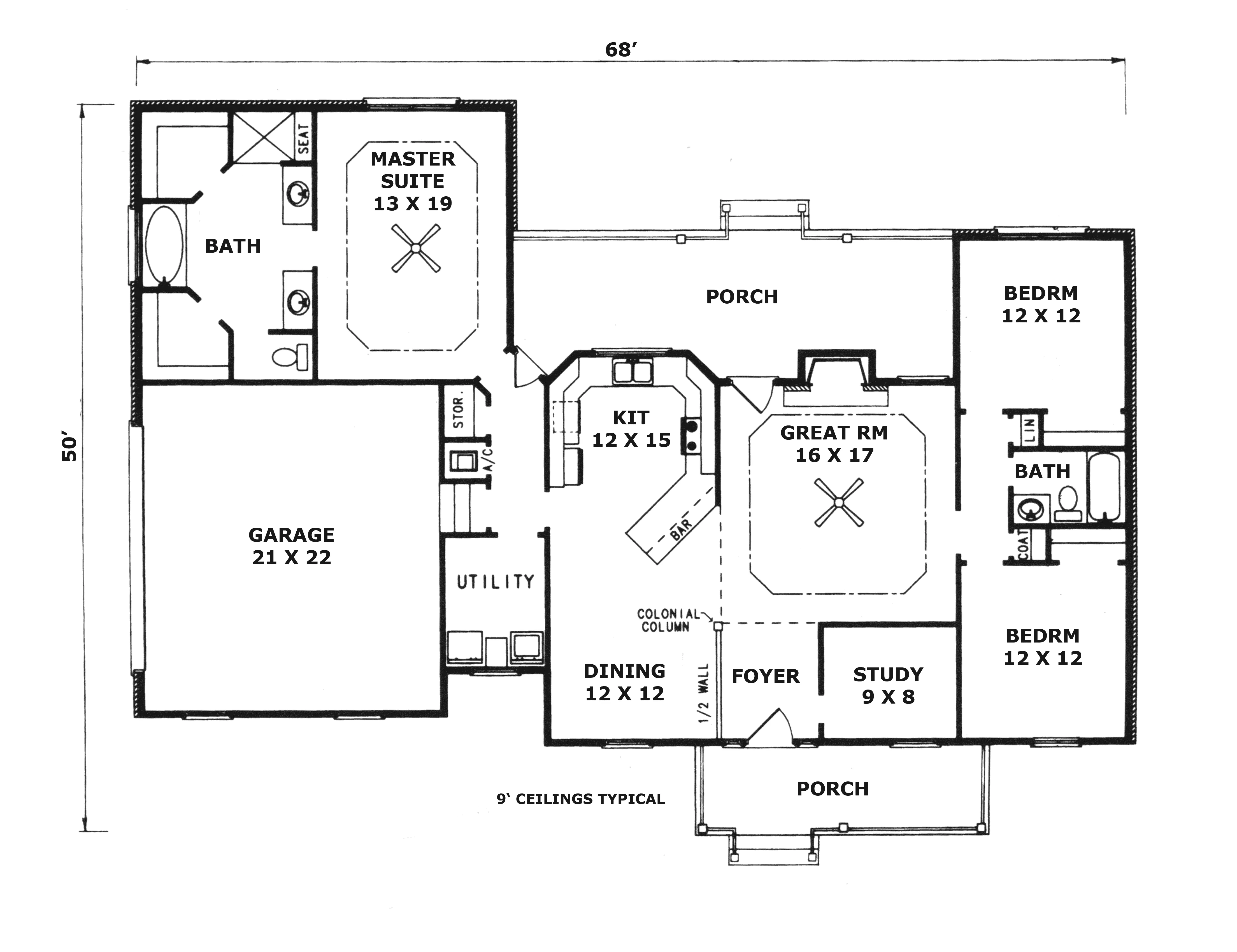 Cape Cod & New England House Plan First Floor - Babergh Country Ranch Home 069D-0054 - Search House Plans and More