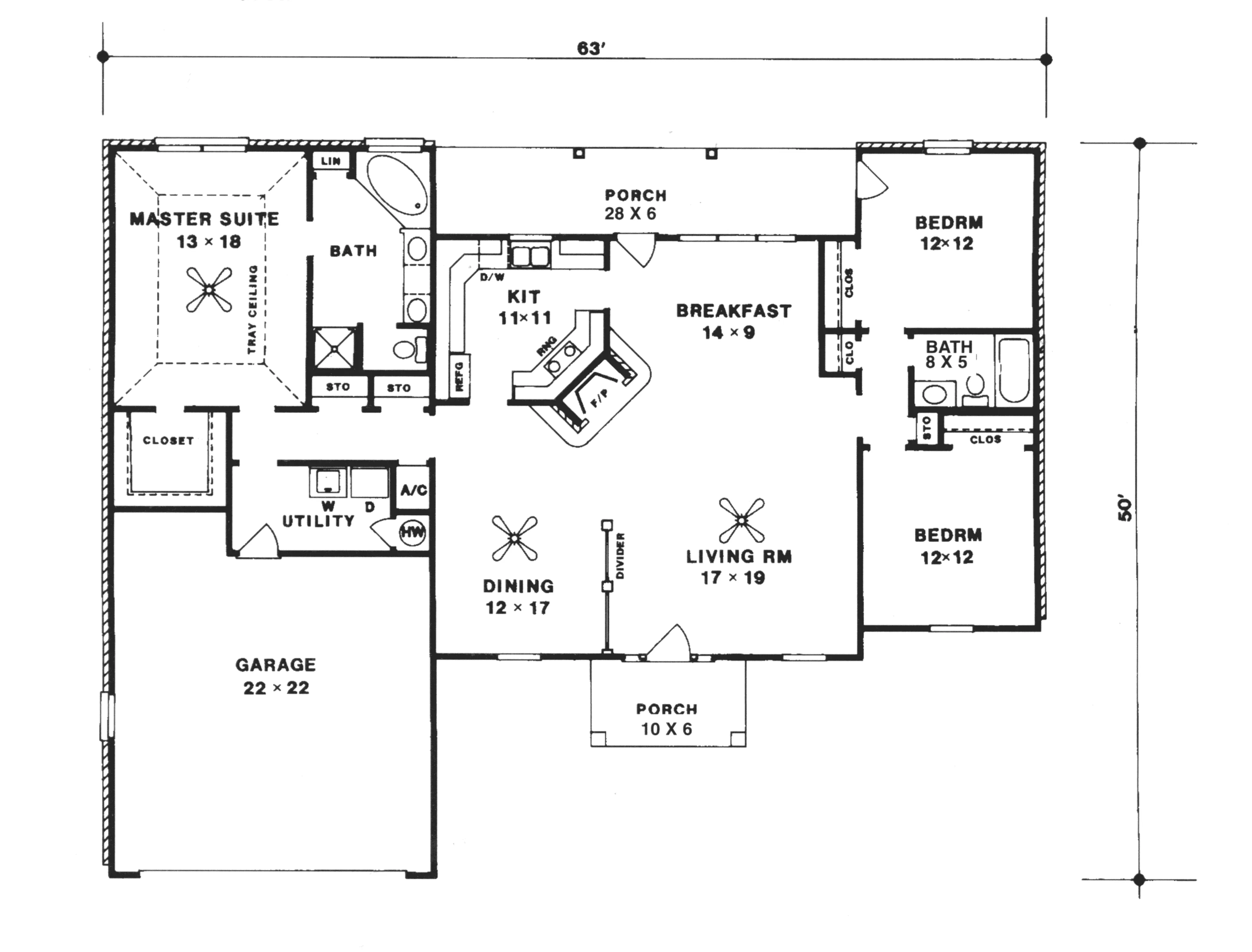 Ranch House Plan First Floor - Auburndale Sunbelt Home 069D-0055 - Search House Plans and More