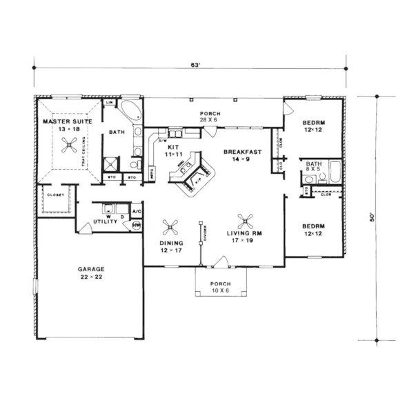 Sunbelt House Plan First Floor - Auburndale Sunbelt Home 069D-0055 - Search House Plans and More