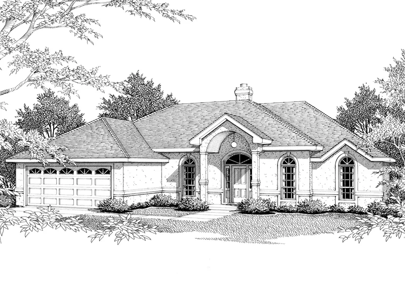 Arched Entrance Is The Focal Point Of This Sunbelt Home