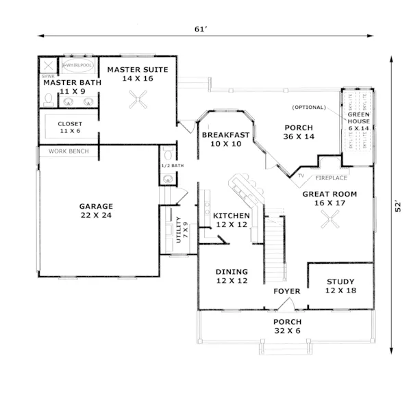 Cape Cod & New England House Plan First Floor - Edward Terrace Cape Cod Home 069D-0061 - Search House Plans and More