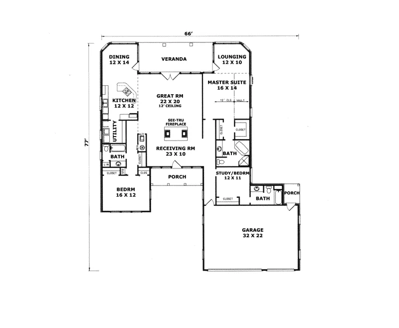 Sunbelt House Plan First Floor - Florin Traditional Ranch Home 069D-0068 - Search House Plans and More