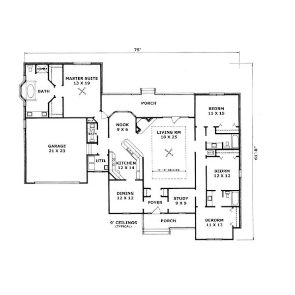 Ranch House Plan First Floor - Braxton Downs Country Ranch Home 069D-0071 - Search House Plans and More