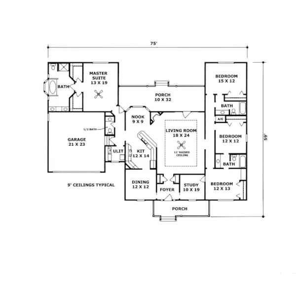 Cape Cod & New England House Plan First Floor - Shawnee Bend Cape Cod Style Home 069D-0073 - Shop House Plans and More