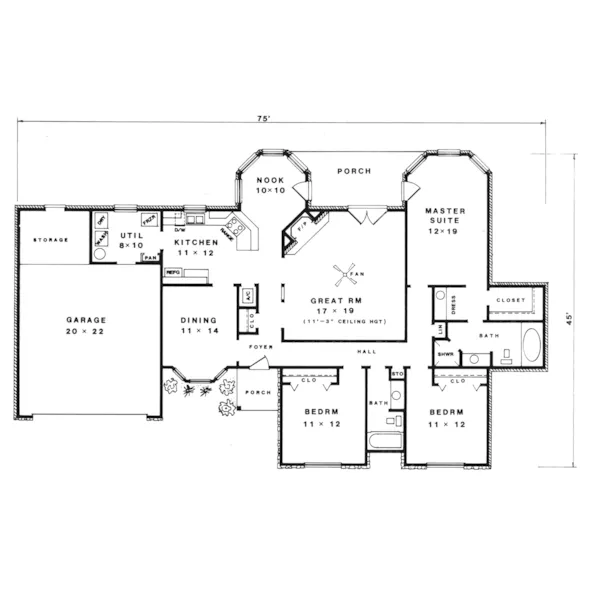 Ranch House Plan First Floor - Hopi Rustic Country Home 069D-0079 - Search House Plans and More