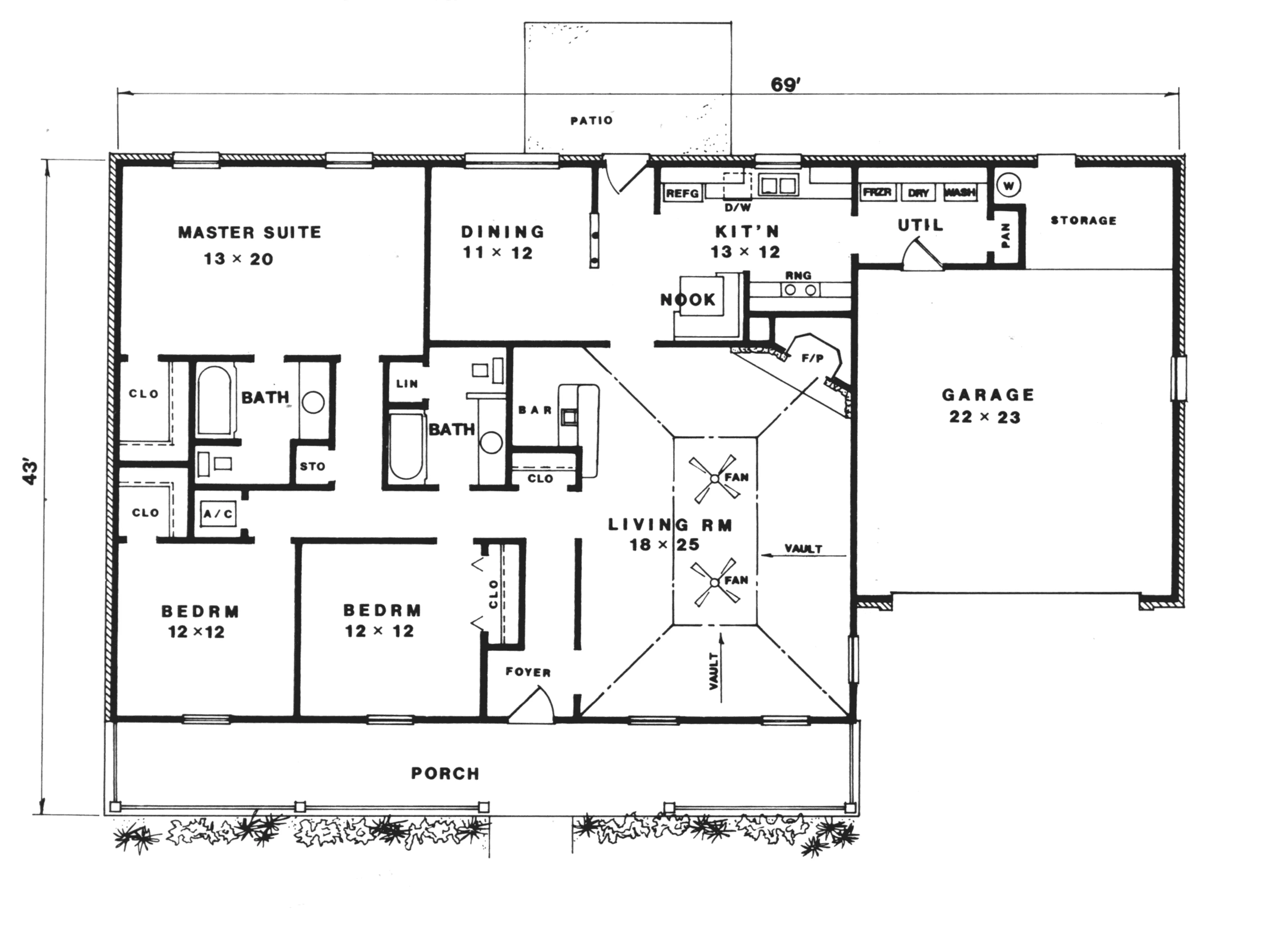 Traditional House Plan First Floor - Adana Country Ranch Home 069D-0080 - Search House Plans and More
