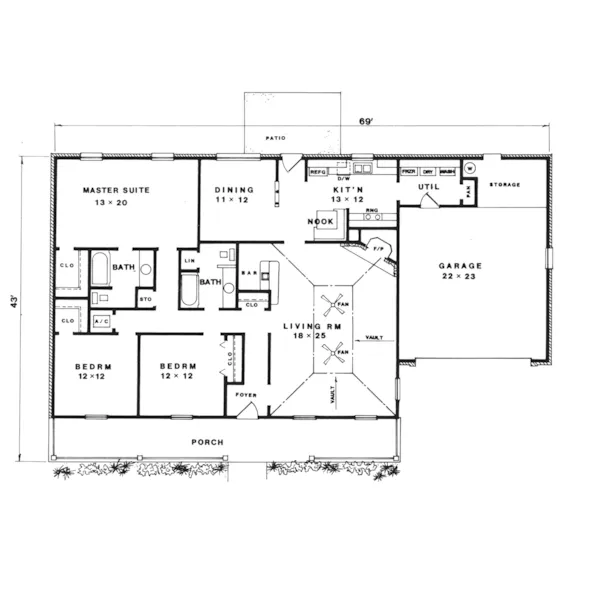 Country House Plan First Floor - Adana Country Ranch Home 069D-0080 - Search House Plans and More