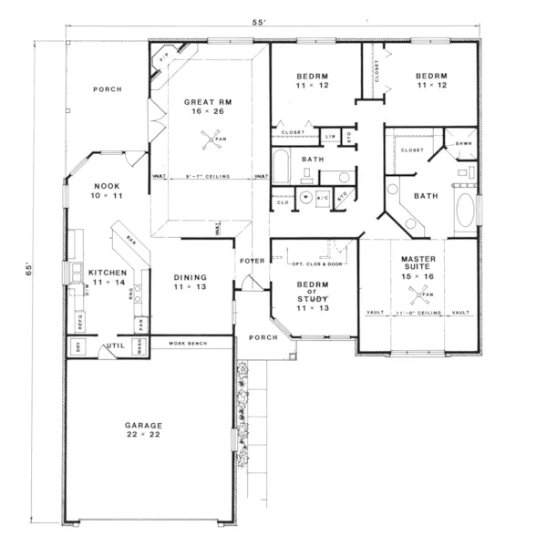 Traditional House Plan First Floor - Doverpoint Ranch Home 069D-0082 - Search House Plans and More