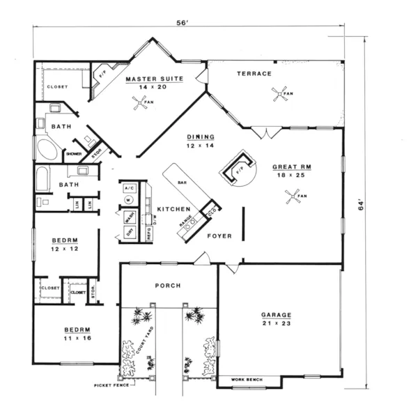 Country House Plan First Floor - Concetta Country Ranch Home 069D-0084 - Search House Plans and More