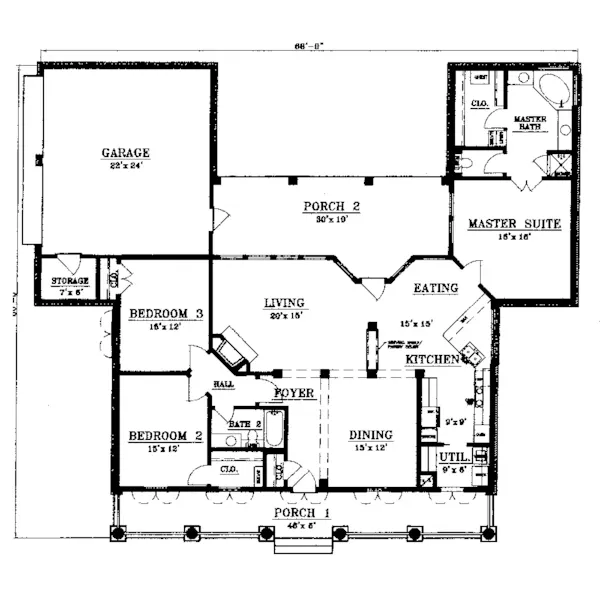 Ranch House Plan First Floor - Peckham Southern Plantation Home 069D-0087 - Shop House Plans and More